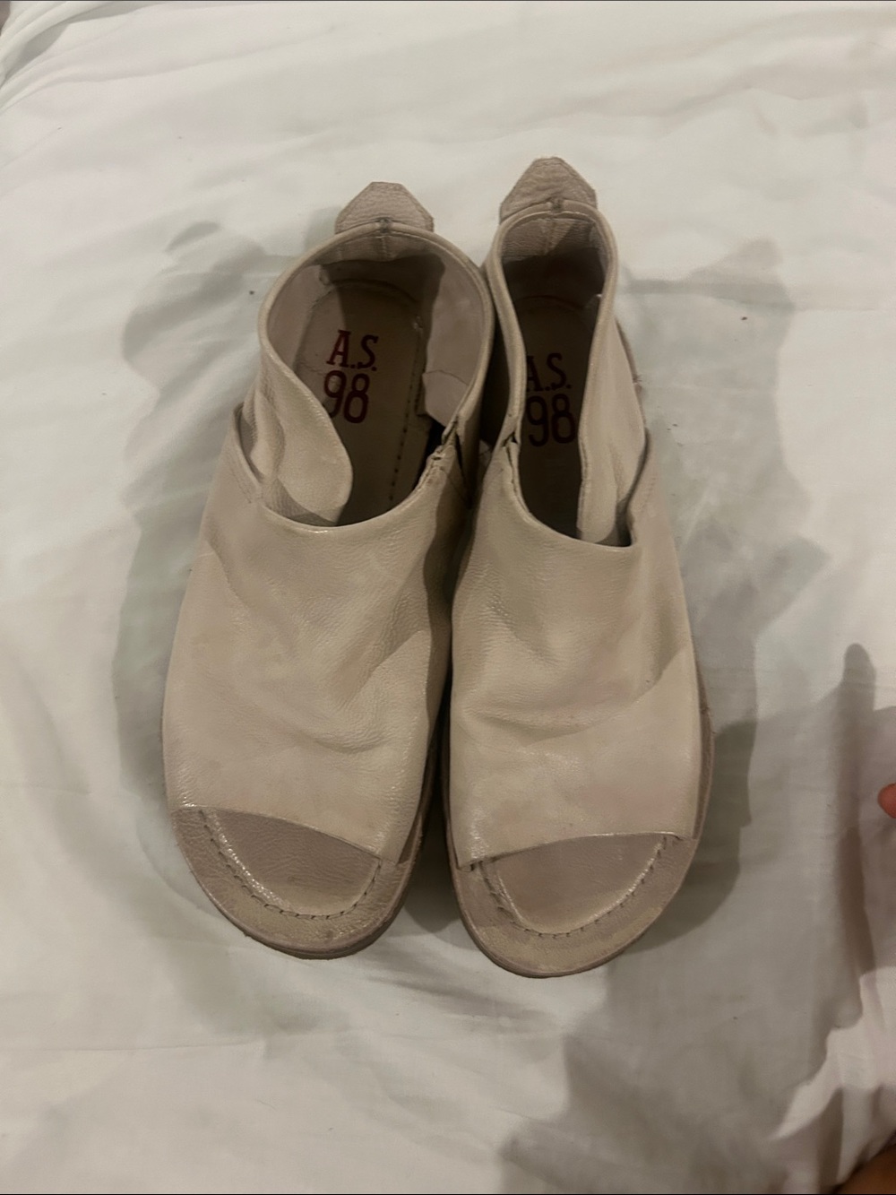 A.S.98 Neutral Beige Open-Toe Leather Mules